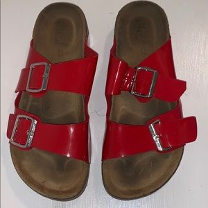 Red Birkenstock style sandals